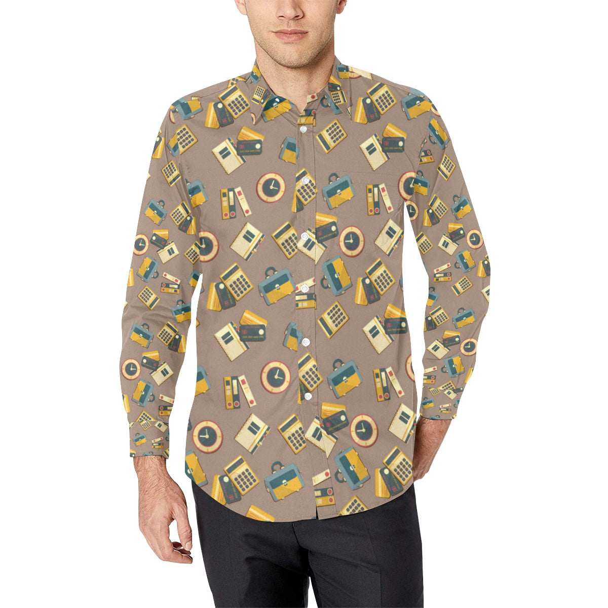Accounting Financial Pattern Print Design 03 Men's Long Sleeve Shirt