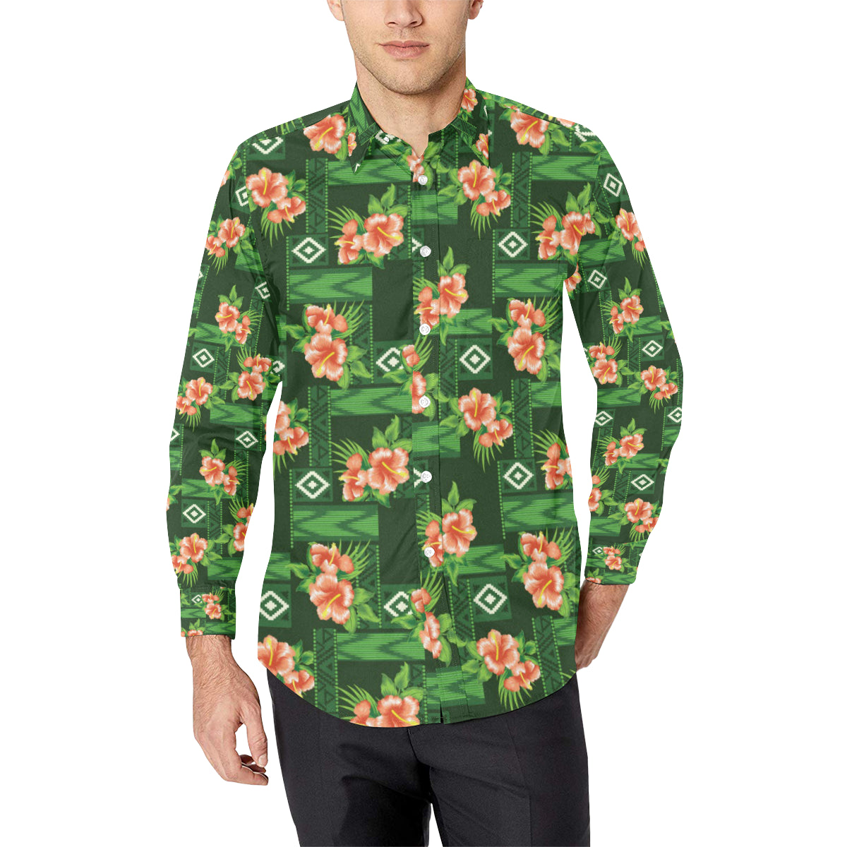 Hibiscus Pattern Print Design HB05 Men's Long Sleeve Shirt