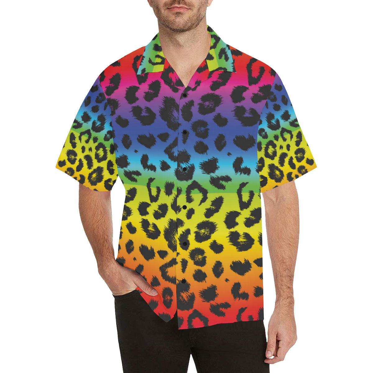 Rainbow Leopard Pattern Print Design A01 Men's Hawaiian Shirt