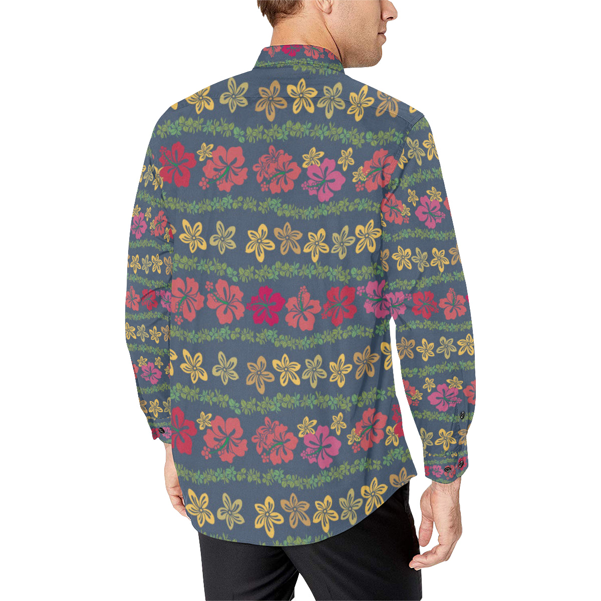 Hawaiian Themed Pattern Print Design H018 Men's Long Sleeve Shirt