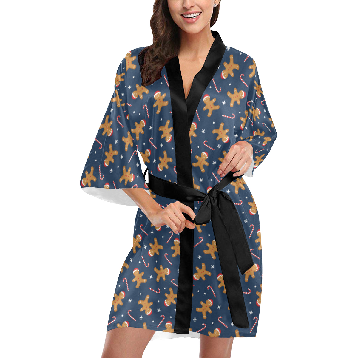 Gingerbread Pattern Print Design 01 Women's Short Kimono