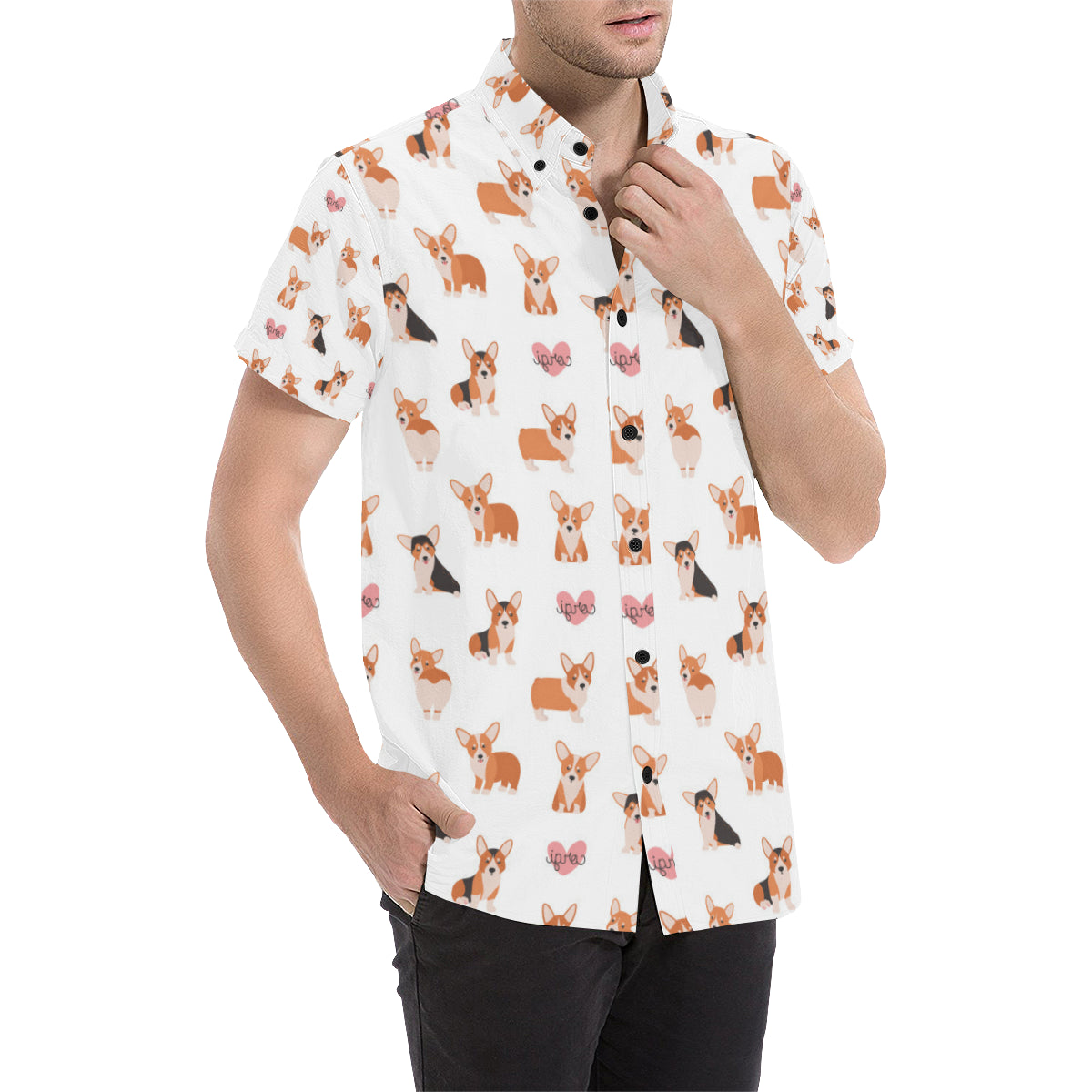 Cardigan Welsh Corgis Pattern Print Design 02 Men's Short Sleeve Button Up Shirt