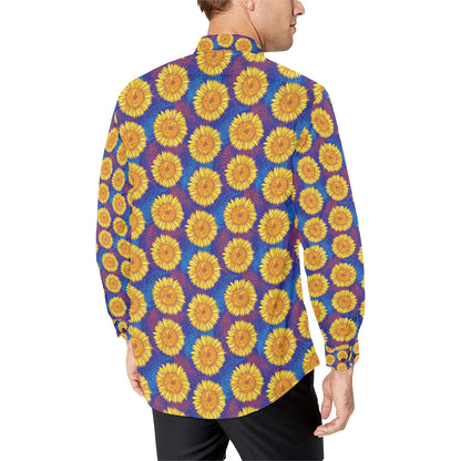 Sunflower Hand Drawn Style Print Men's Long Sleeve Shirt