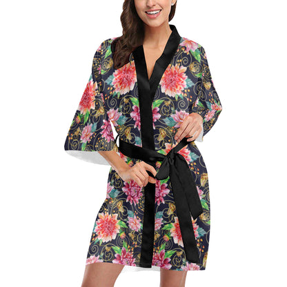 Dahlia Pattern Print Design DH02 Women's Short Kimono