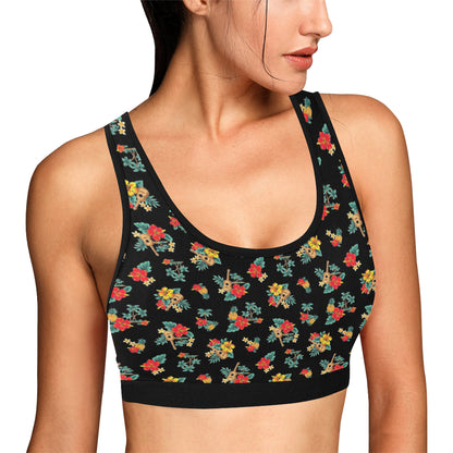 Hawaiian Flower Themed Print Sports Bra