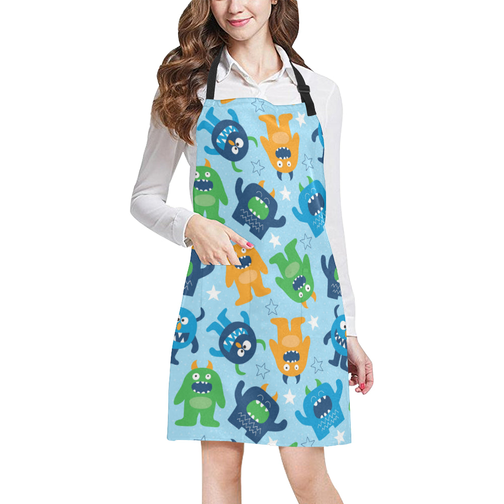 Monster Cartoon Pattern Print Design 04 Apron with Pocket