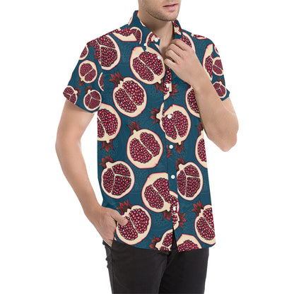 Pomegranate Pattern Print Design PG02 Men's Short Sleeve Button Up Shirt