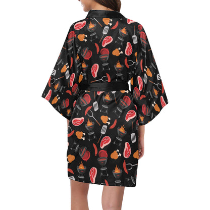Barbecue Pattern Print Design 04 Women's Short Kimono