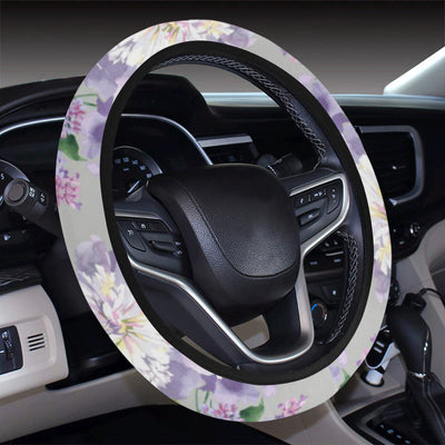Lilac Pattern Print Design LI07 Steering Wheel Cover with Elastic Edge