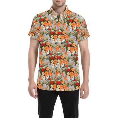 Lisianthus Pattern Print Design LT04 Men's Short Sleeve Button Up Shirt