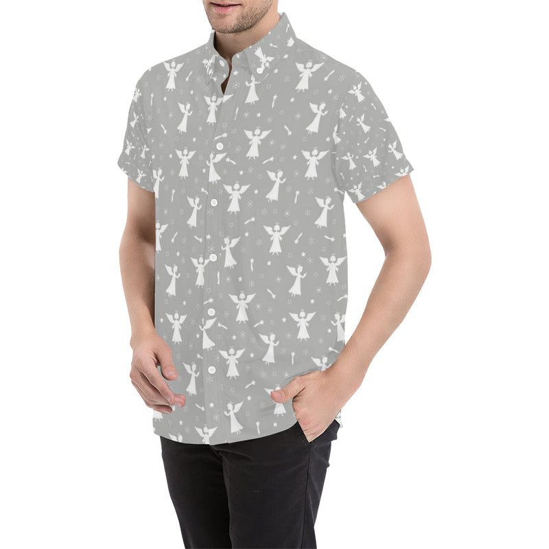 Angel Pattern Print Design 03 Men's Short Sleeve Button Up Shirt