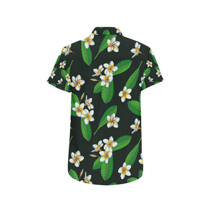 White Plumeria Pattern Print Design PM023 Men's Short Sleeve Button Up Shirt