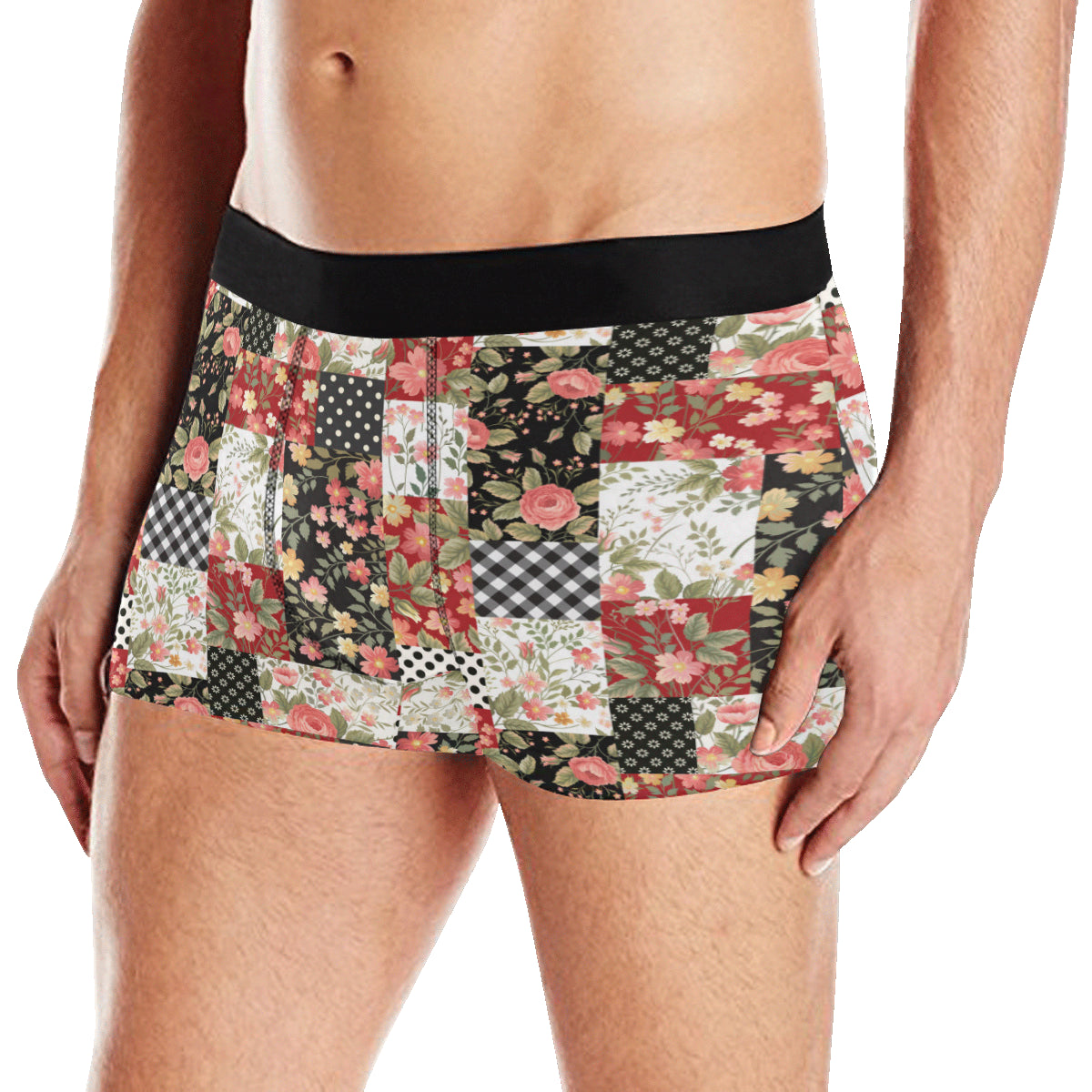Patchwork Flower Pattern Print Design 03 Men's Boxer Briefs