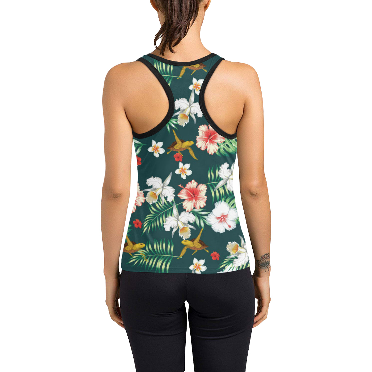 Hawaiian Flower Design with SeaTurtle Print Women's Racerback Tank Top