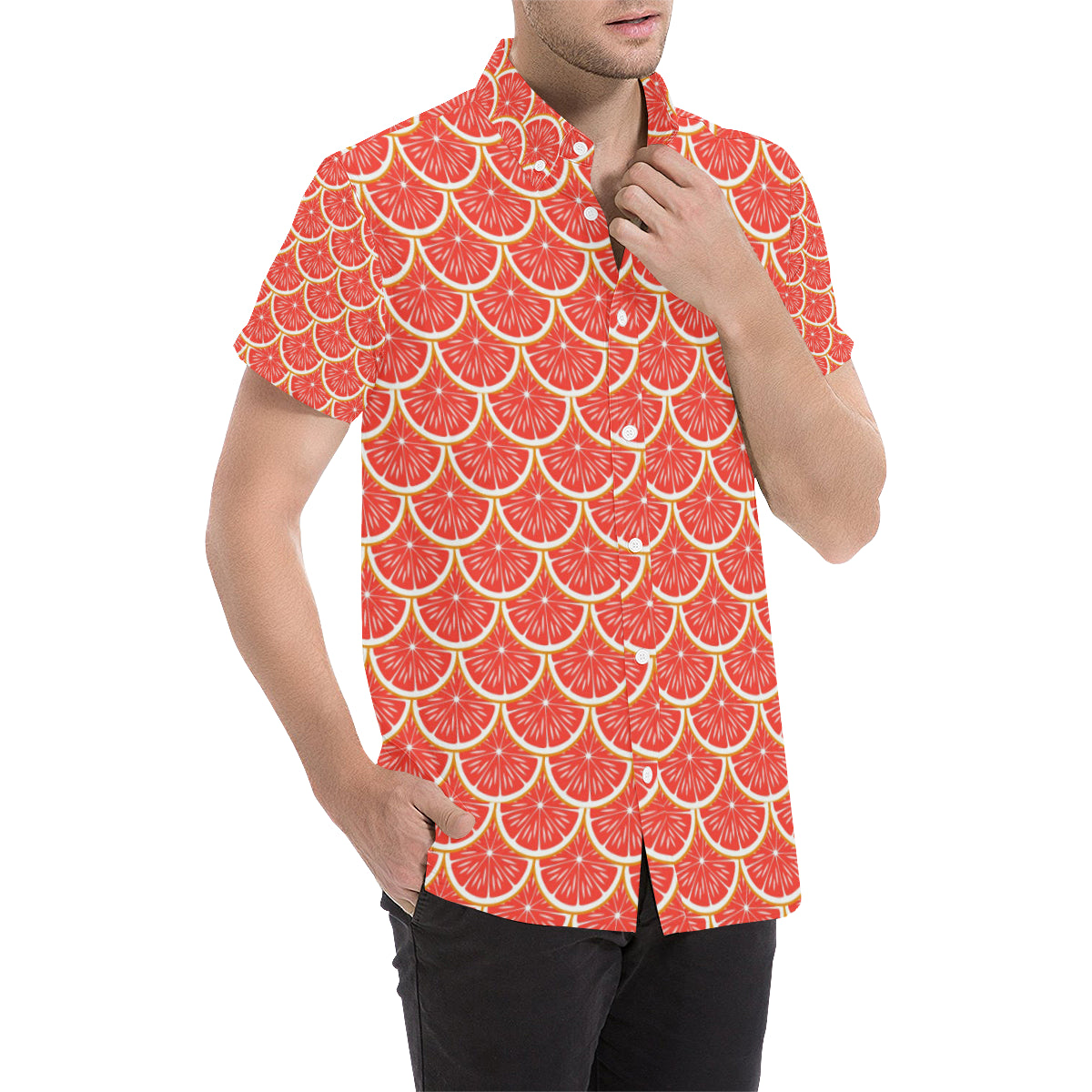 Grapefruit Pattern Print Design GF07 Men's Short Sleeve Button Up Shirt
