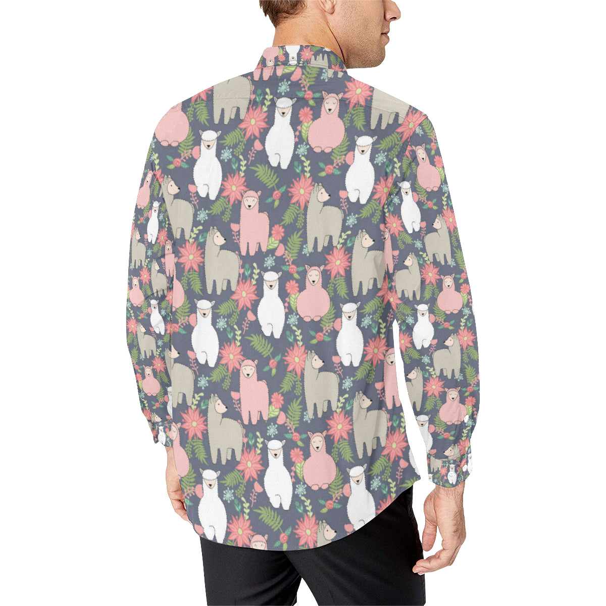 Alpaca Pattern Print Design 03 Men's Long Sleeve Shirt