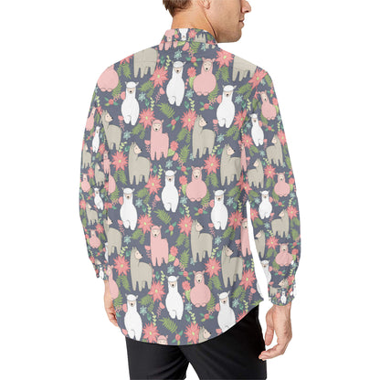 Alpaca Pattern Print Design 03 Men's Long Sleeve Shirt