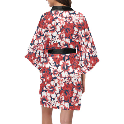 Red Hibiscus Pattern Print Design HB01 Women Kimono Robe