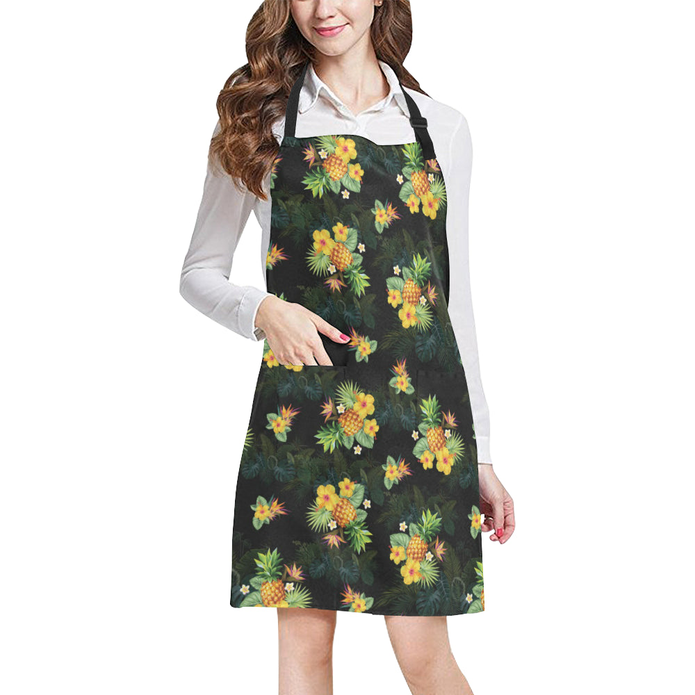 Pineapple Tropical Flower Print Pattern Apron with Pocket