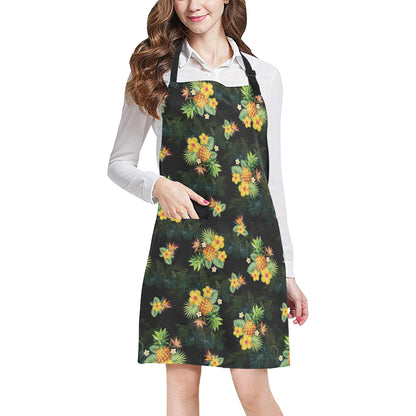 Pineapple Tropical Flower Print Pattern Apron with Pocket
