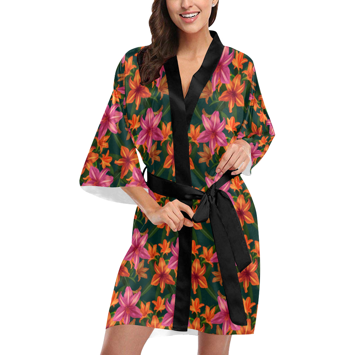Amaryllis Pattern Print Design AL01 Women Kimono Robe