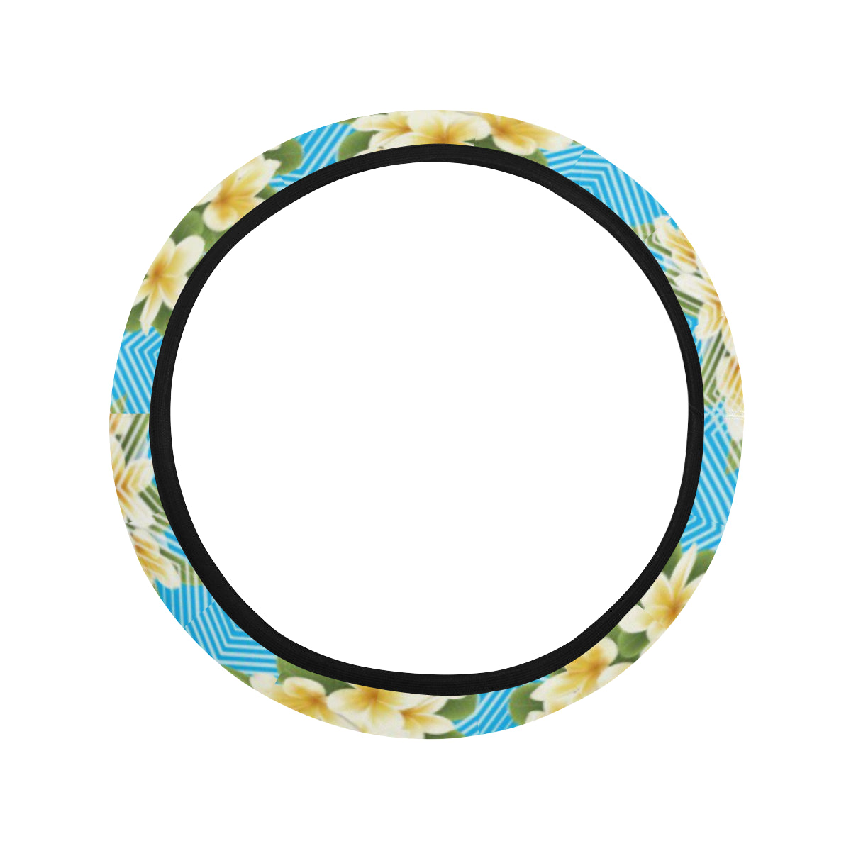 Yellow Plumeria Design Print Pattern Steering Wheel Cover with Elastic Edge