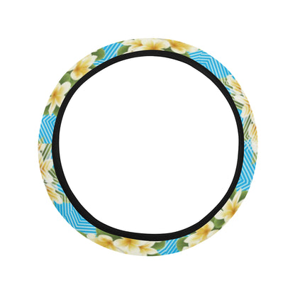 Yellow Plumeria Design Print Pattern Steering Wheel Cover with Elastic Edge