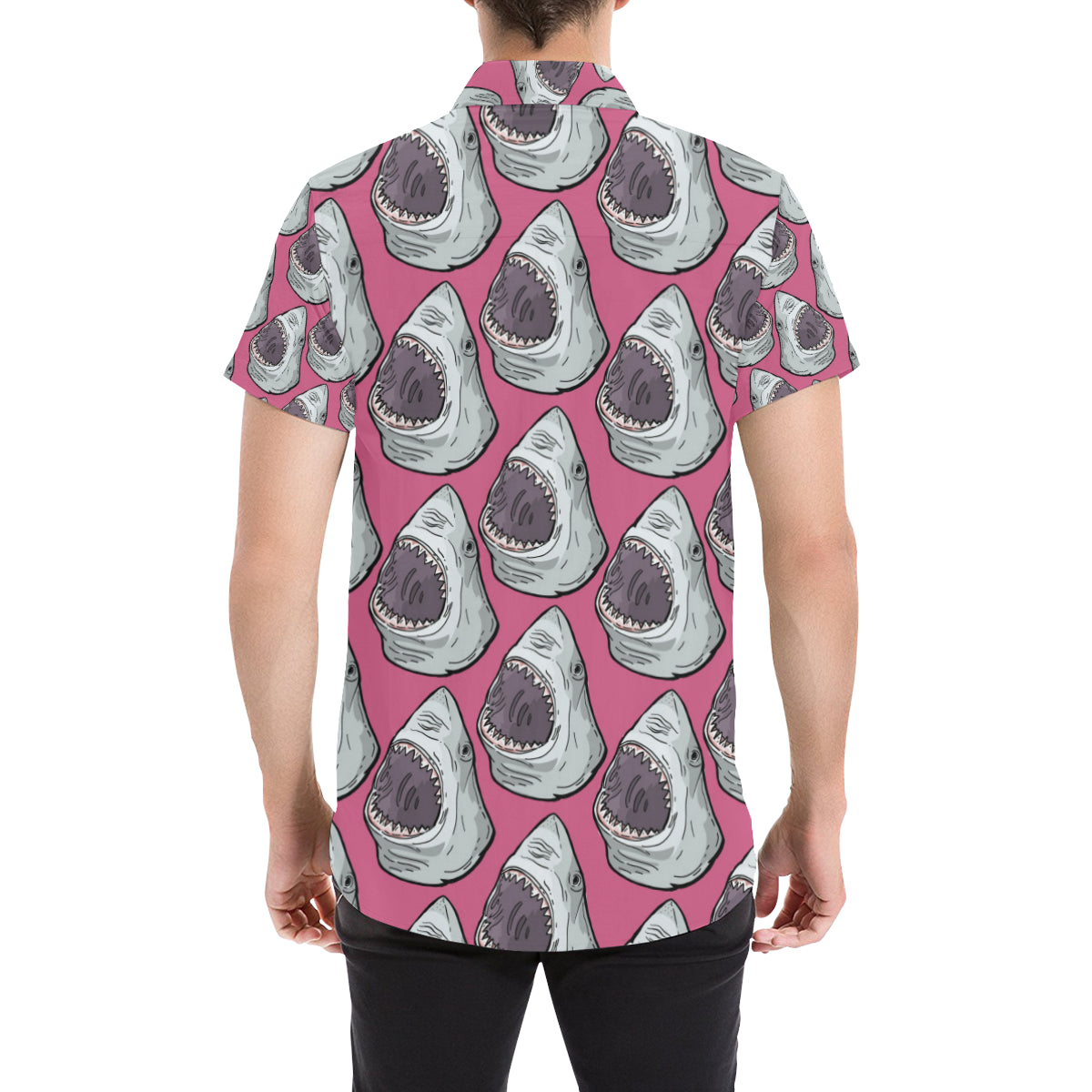 Great White Shark Pattern Print Design 01 Men's Short Sleeve Button Up Shirt