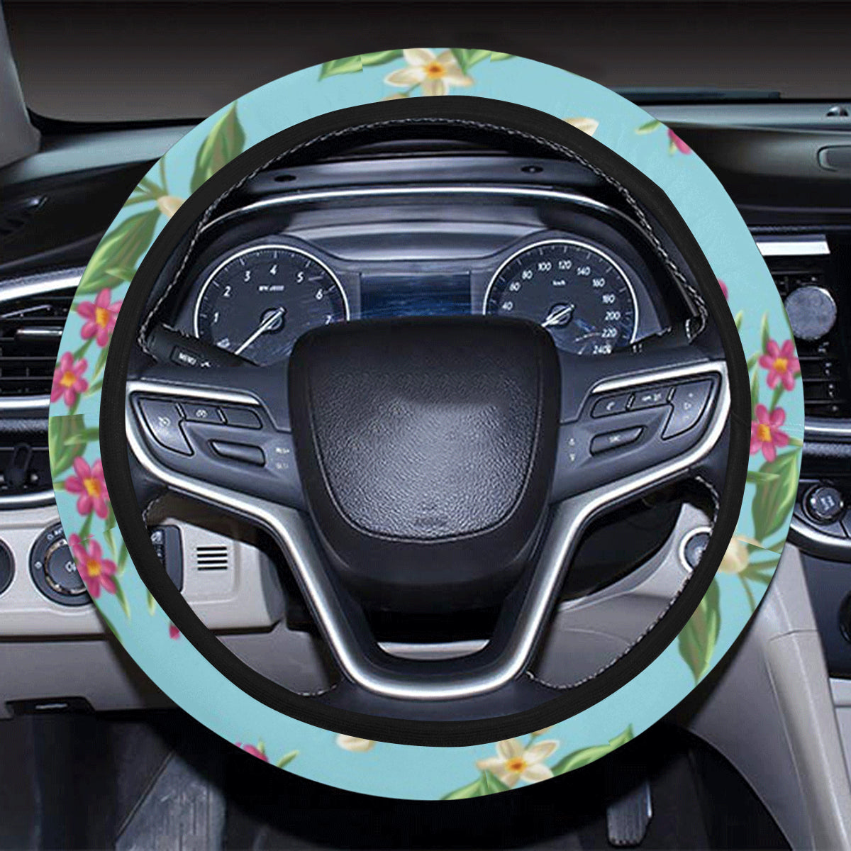 Summer Floral Pattern Print Design SF011 Steering Wheel Cover with Elastic Edge