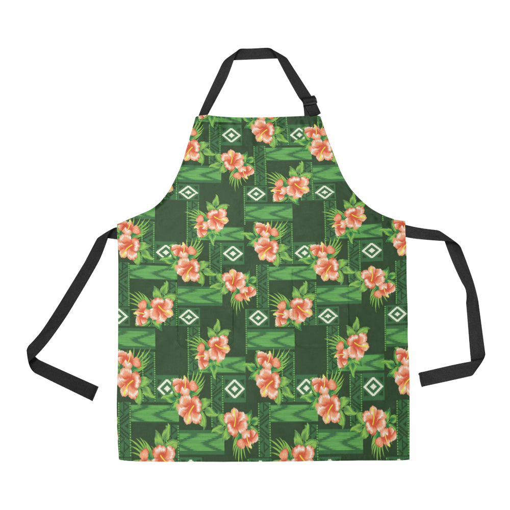 Hibiscus Pattern Print Design HB05 Apron with Pocket