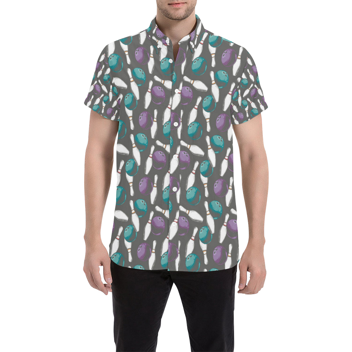 Bowling Pattern Print Design 03 Men's Short Sleeve Button Up Shirt