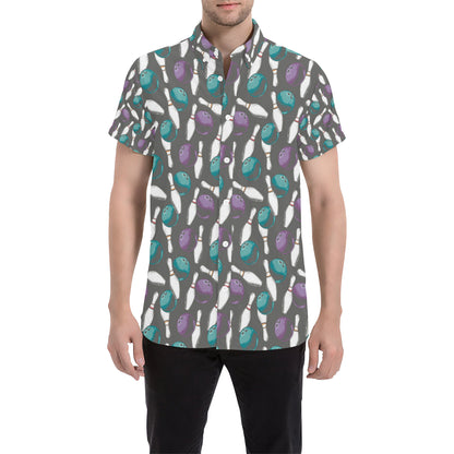 Bowling Pattern Print Design 03 Men's Short Sleeve Button Up Shirt