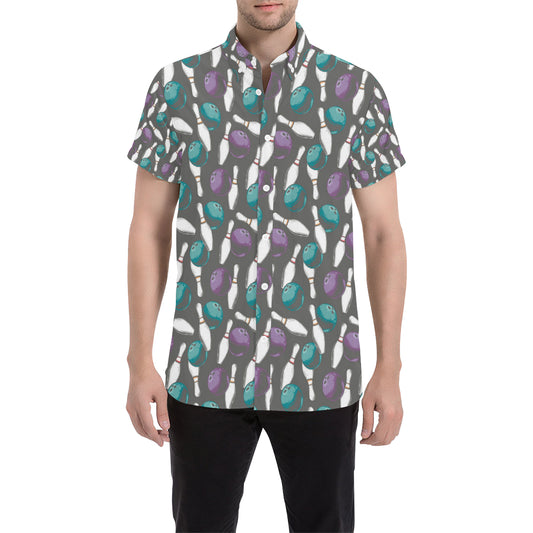 Bowling Pattern Print Design 03 Men's Short Sleeve Button Up Shirt