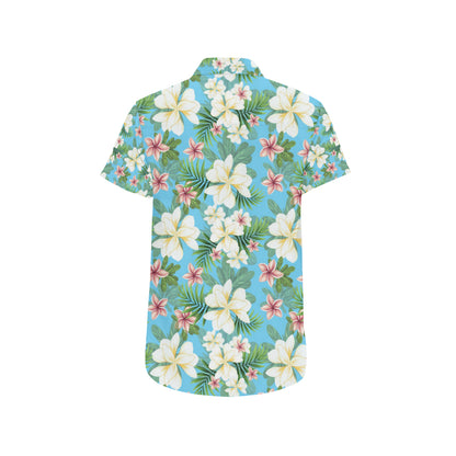 Plumeria Pattern Print Design PM028 Men's Short Sleeve Button Up Shirt