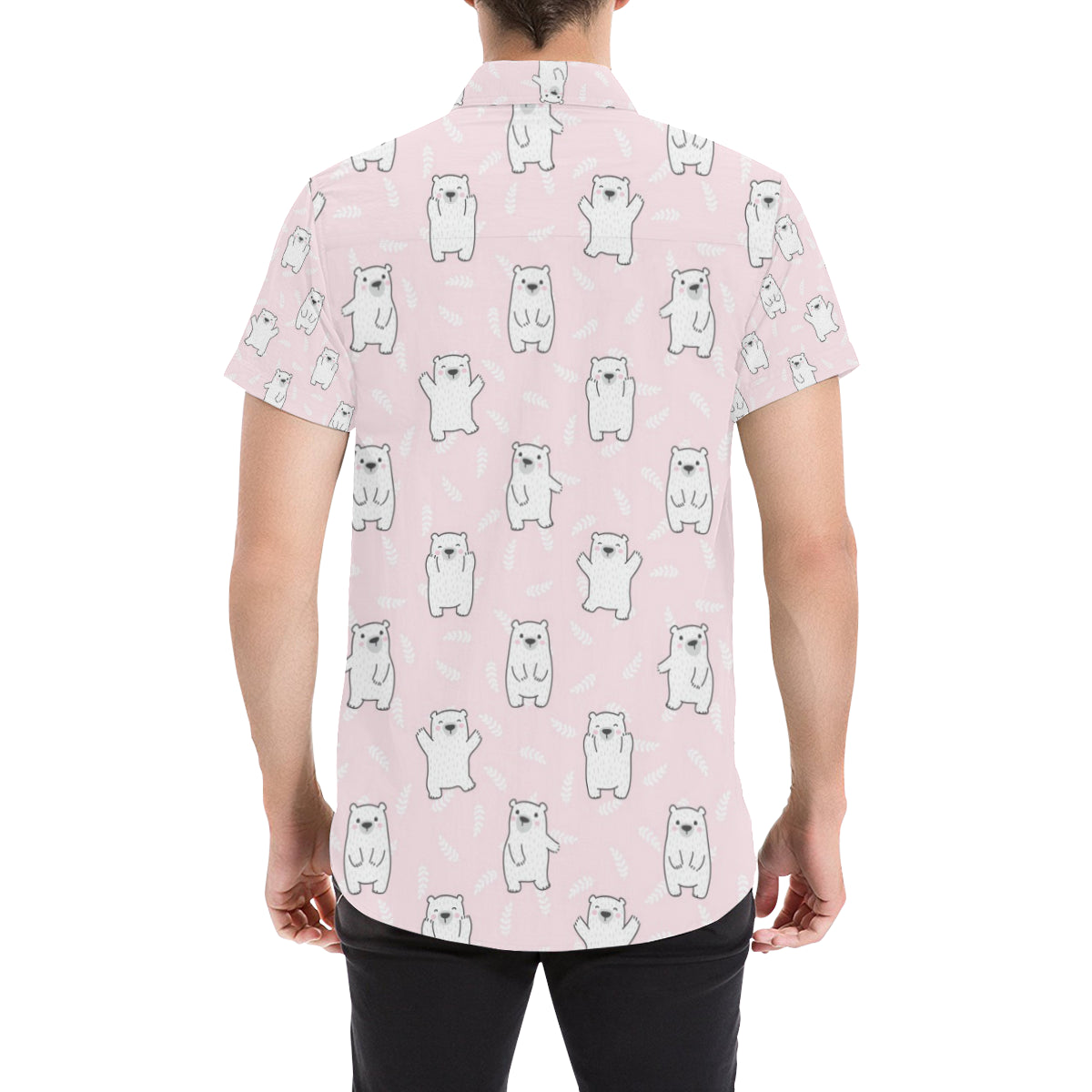 Polar Bear Pattern Print Design PB09 Men's Short Sleeve Button Up Shirt