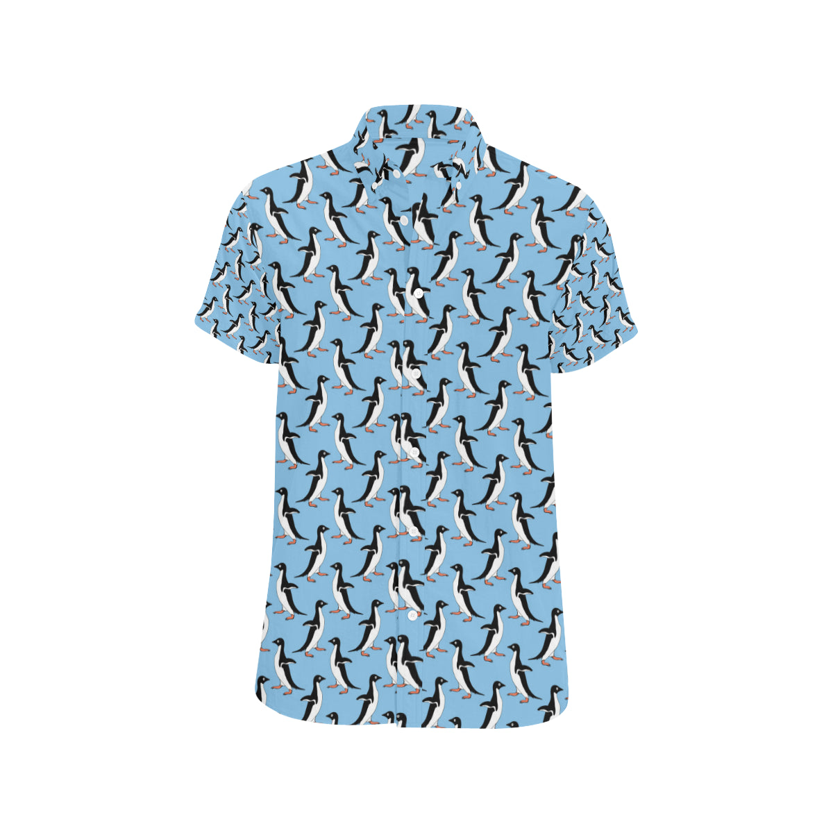Penguin Dance Pattern Men's Short Sleeve Button Up Shirt