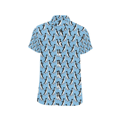 Penguin Dance Pattern Men's Short Sleeve Button Up Shirt