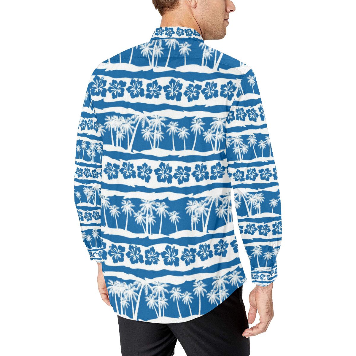 Hawaiian Themed Pattern Print Design H021 Men's Long Sleeve Shirt