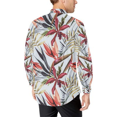 Tropical Flower Pattern Print Design TF021 Men's Long Sleeve Shirt