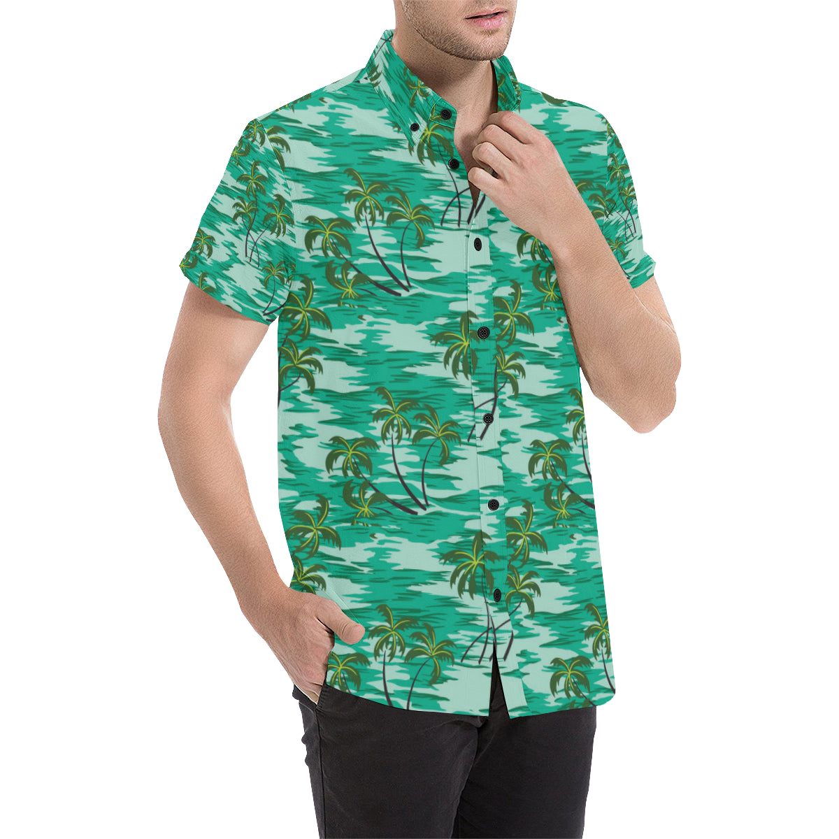Palm Tree Pattern Print Design A01 Men's Short Sleeve Button Up Shirt