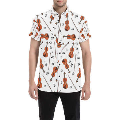 Violin Pattern Print Design 02 Men's Short Sleeve Button Up Shirt
