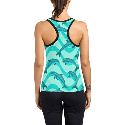 Dolphin Wave Print Women's Racerback Tank Top