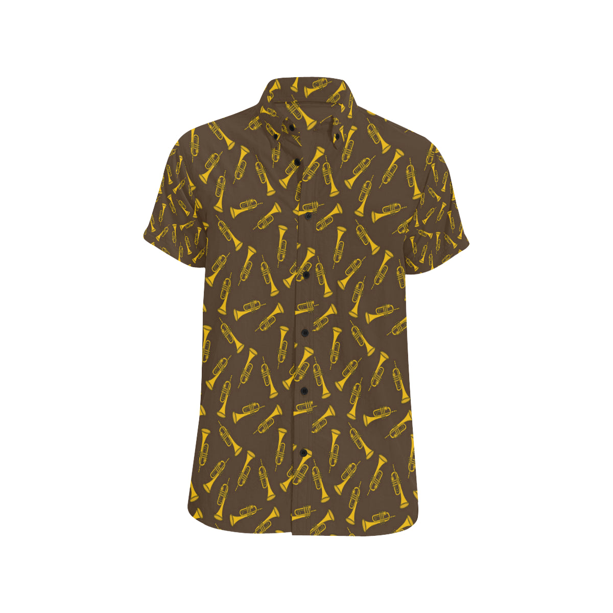 Trumpet Pattern Design Print Men's Short Sleeve Button Up Shirt