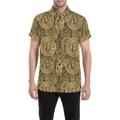 Bitcoin Pattern Print Design DO01 Men's Short Sleeve Button Up Shirt