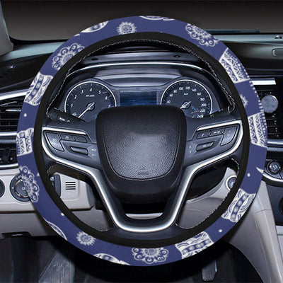 White Elephant Mandala Steering Wheel Cover with Elastic Edge