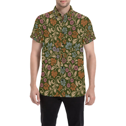 Floral Vintage Print Pattern Men's Short Sleeve Button Up Shirt