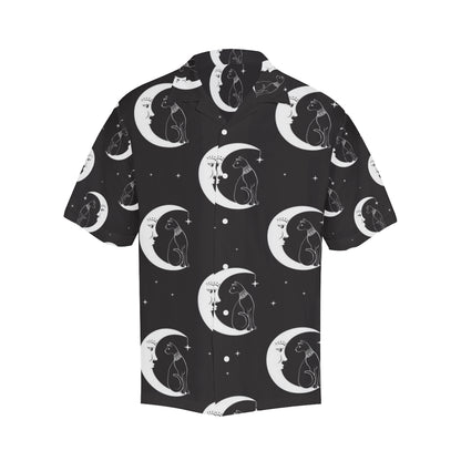 Moon with Cat Pattern Print Design 04 Men's Hawaiian Shirt