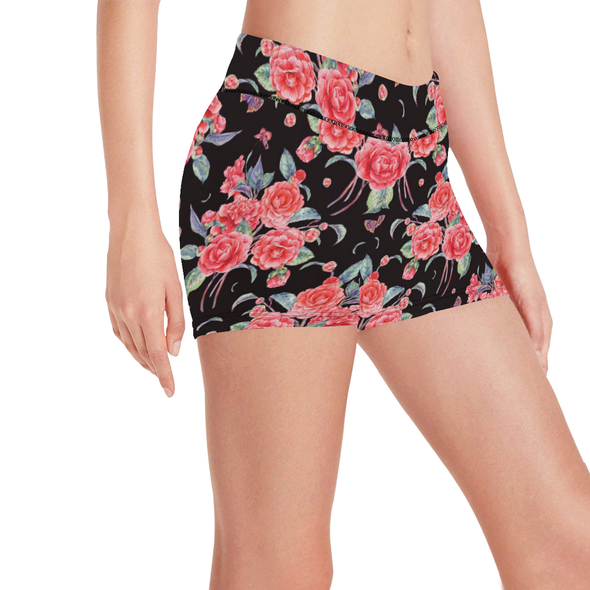 Camellia Pattern Print Design CM03 Yoga Shorts