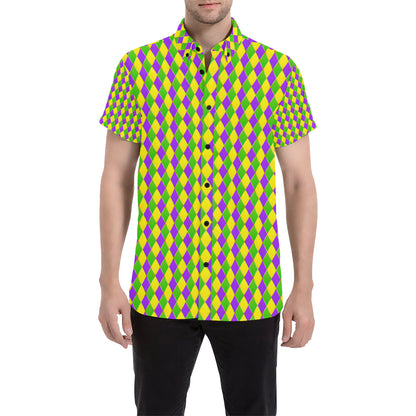 Mardi Gras Pattern Print Design 01 Men's Short Sleeve Button Up Shirt