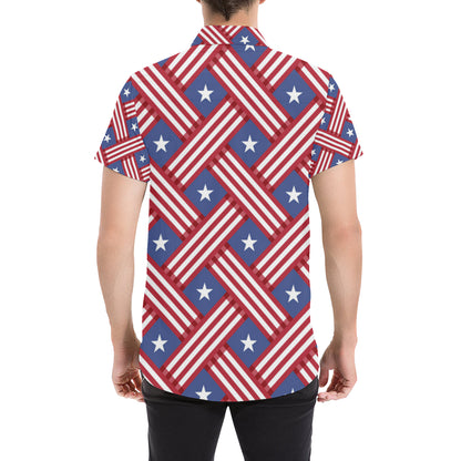 American flag Pattern Men's Short Sleeve Button Up Shirt